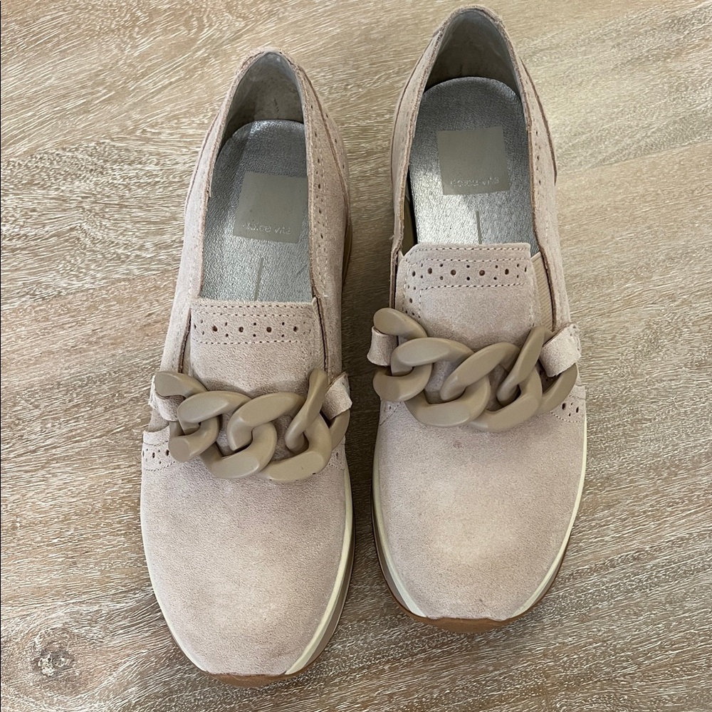 Dolce Vita Taupe Loafers with Chain Accent